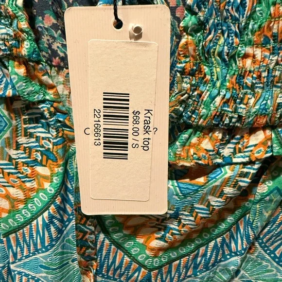 New Blue Ruffle Patterned Blouse Top Women’s Small - Picture 3 of 3